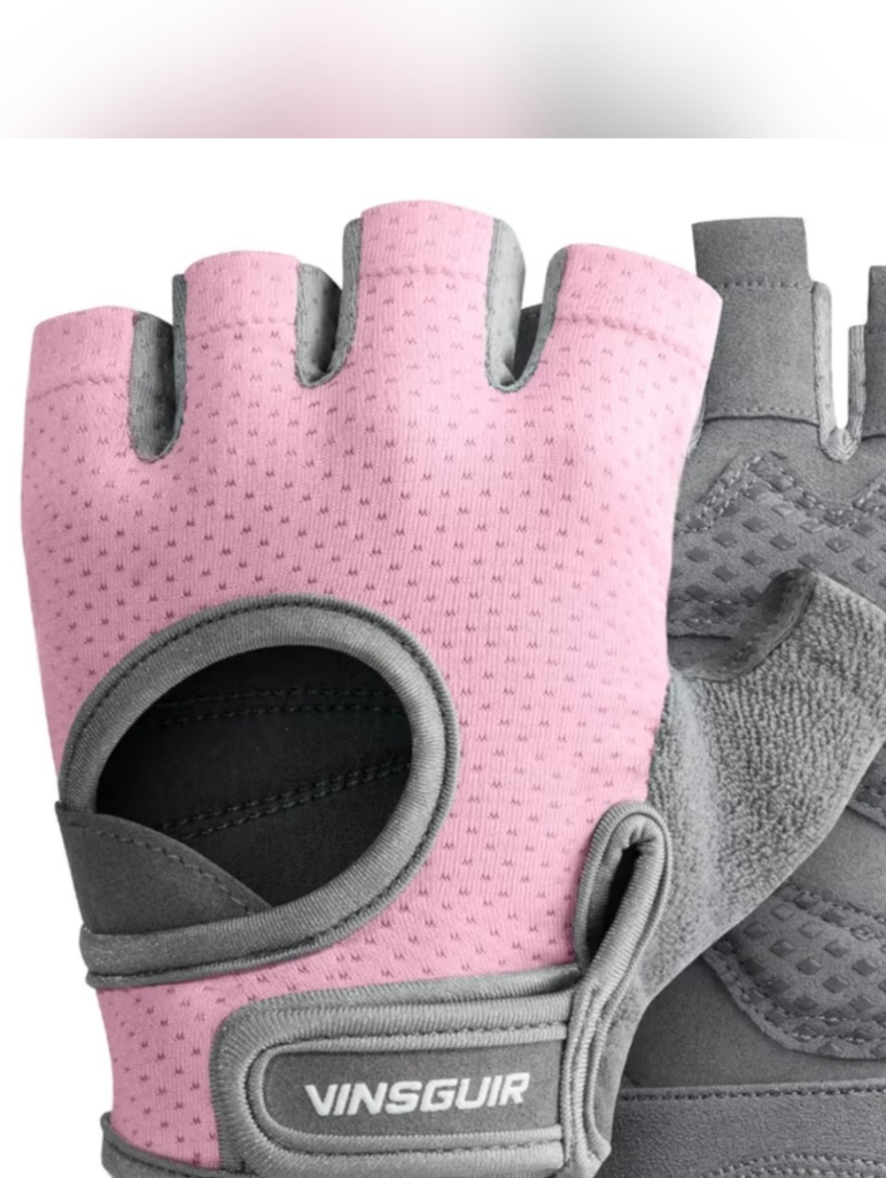 Vinsguir Pink and Gray Fingerless Workout Gloves